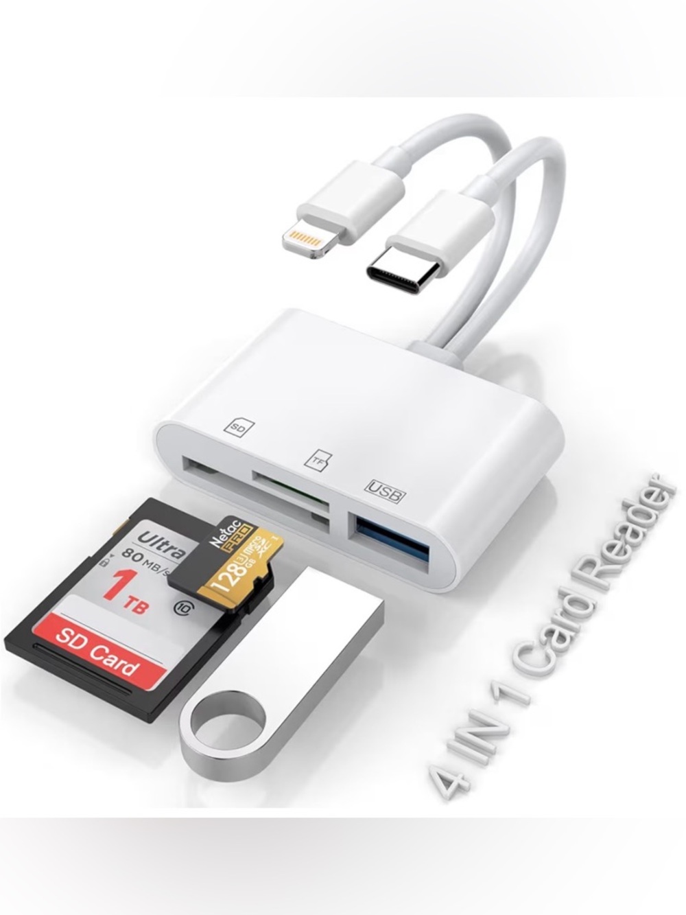 5-in-1 USB-C & Lightning Card Reader Hub - White